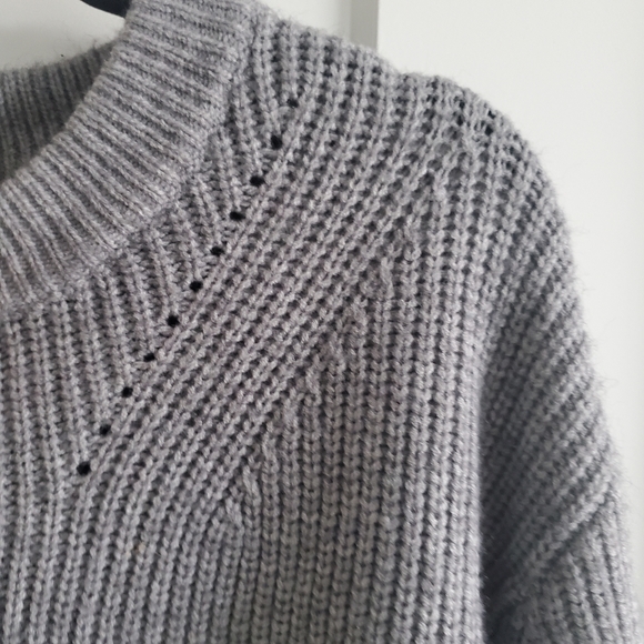Magaschoni Striped Crew Neck Sweater Fisherman Knit Grey Ribbed Boxy Rel… - Picture 7 of 10